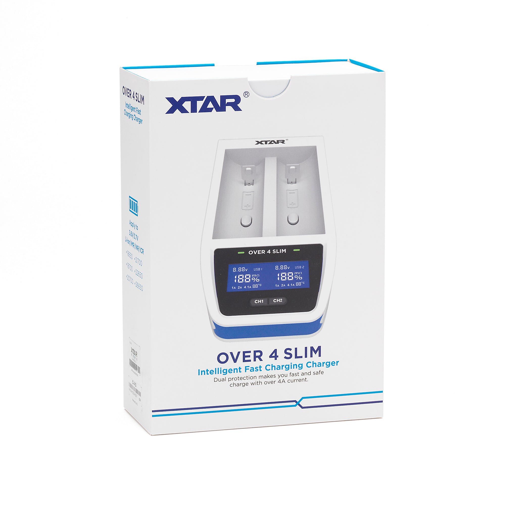 XTAR Over 4 Slim 2 Channel Intelligent Digital Battery Charger - White