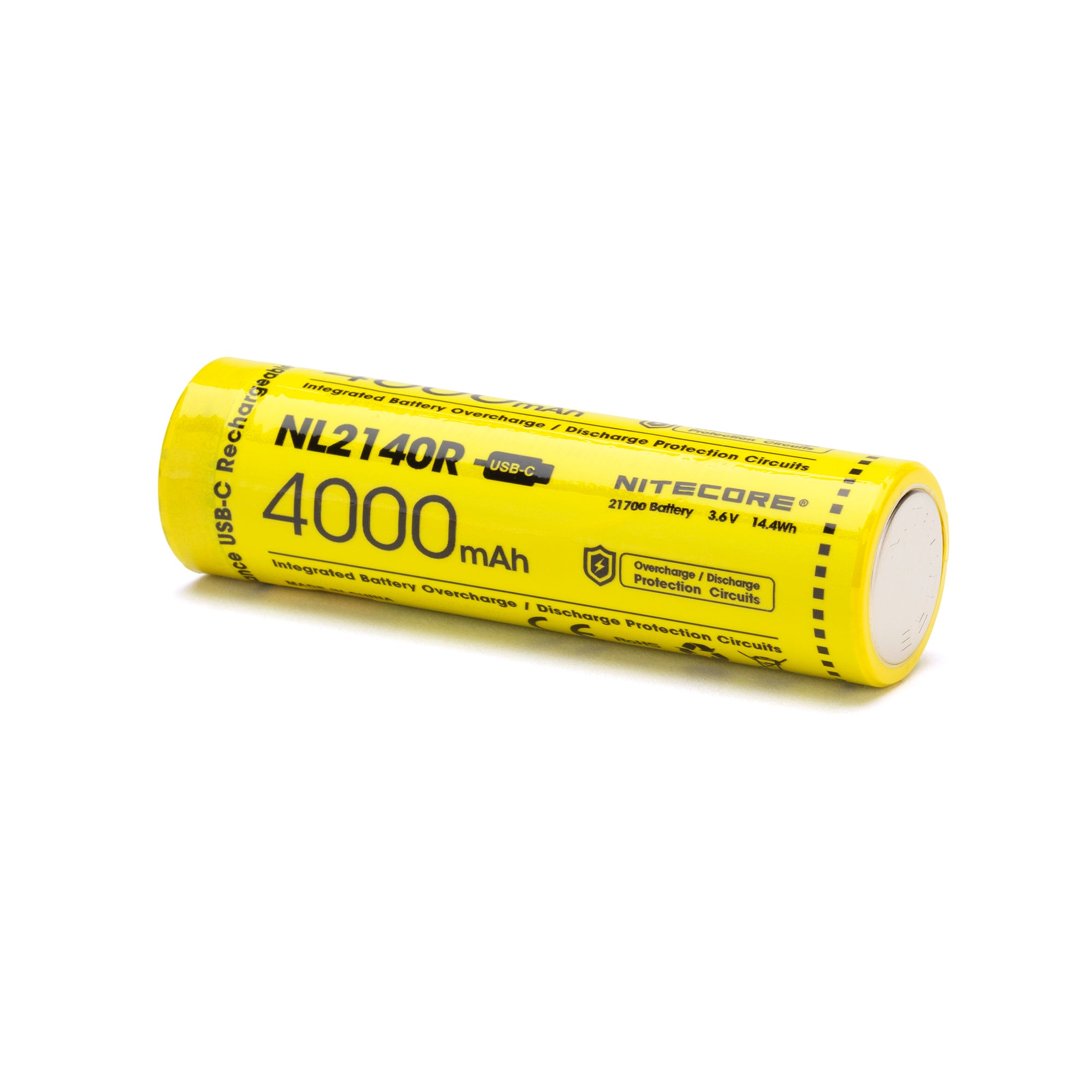 Nitecore NL2140R 21700 4000mAh USB-C Battery - Protected Button Top