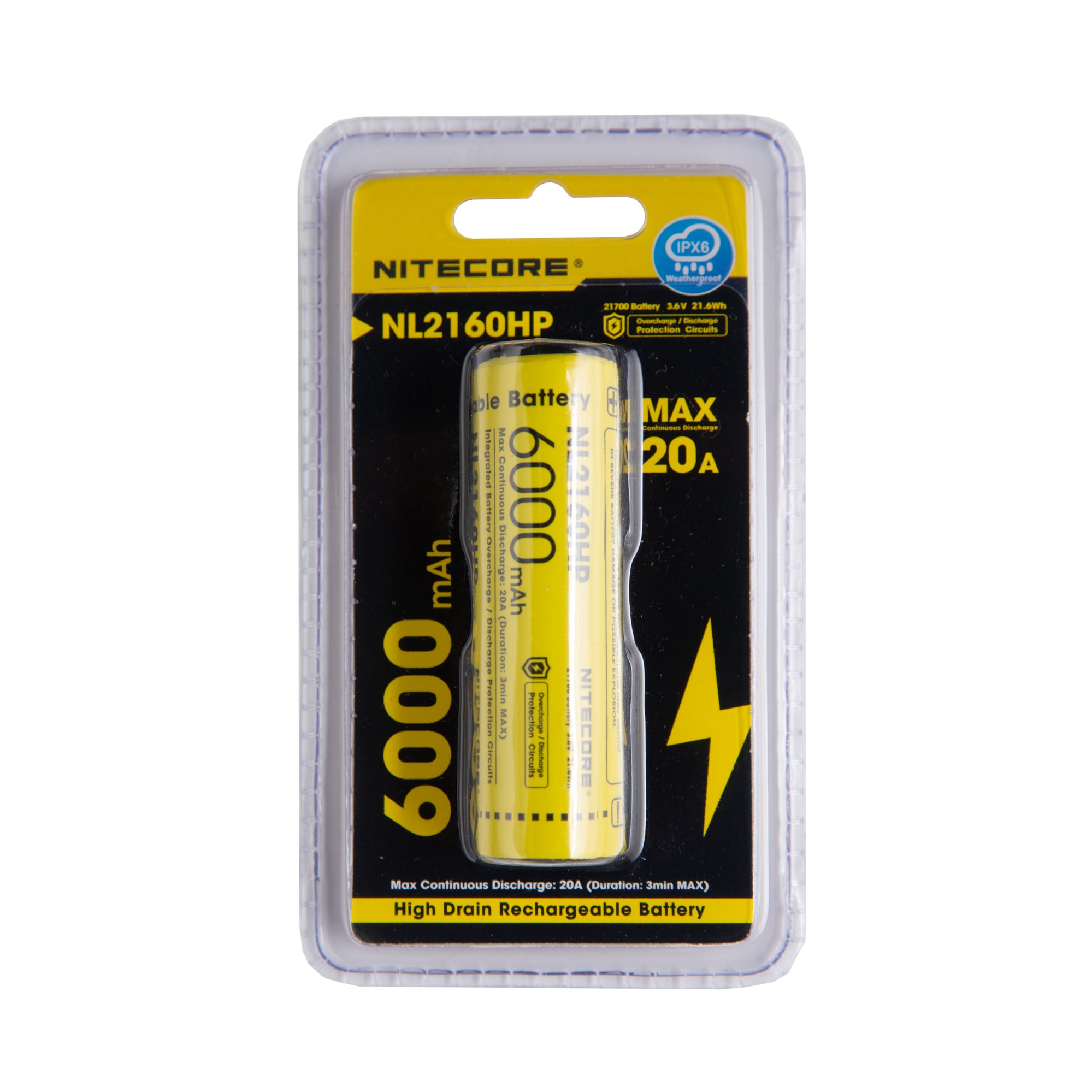 Nitecore NL2160HP 21700 6000mAh 20A Battery - Protected Button Top