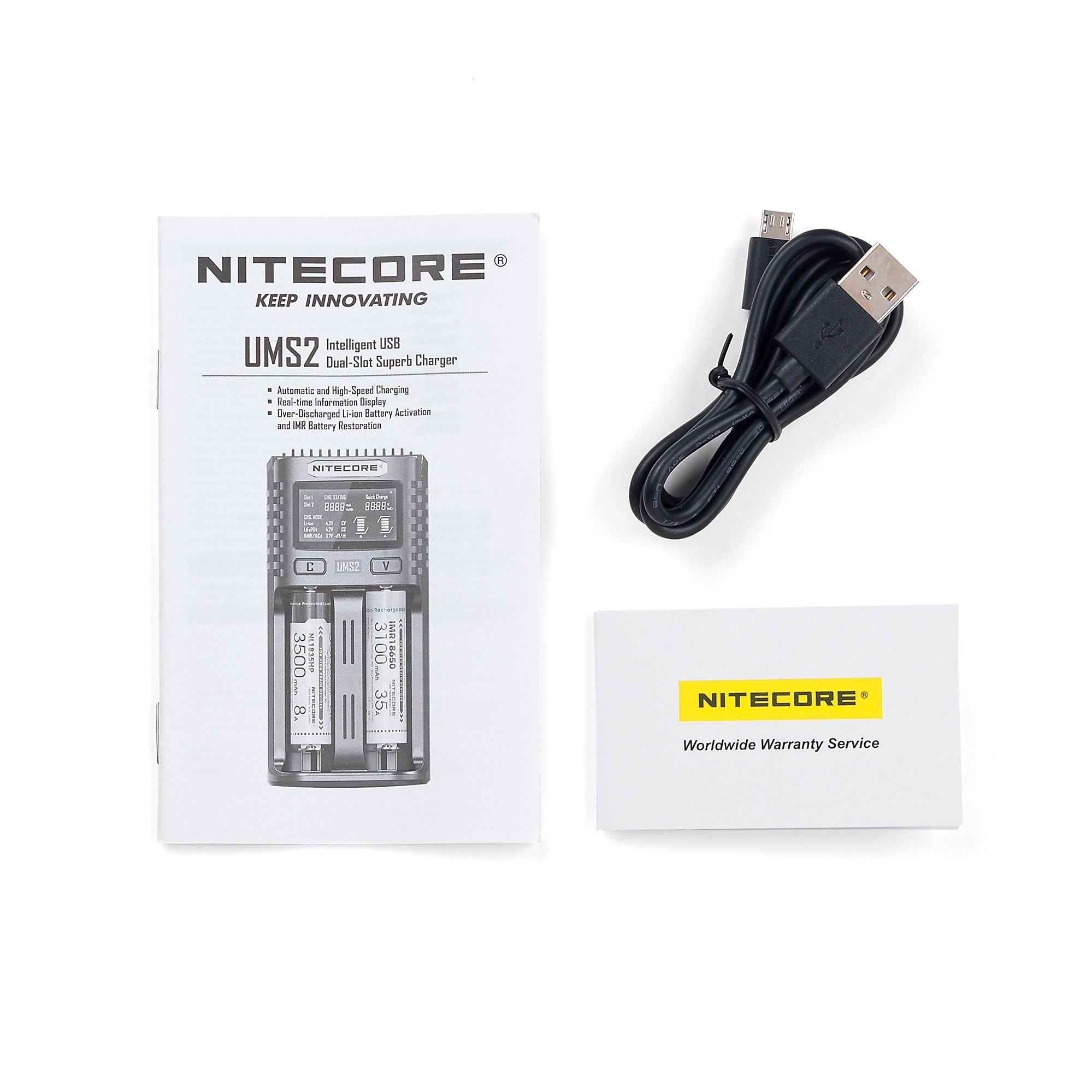 Nitecore UMS2 Dual-Slot USB Fast Charger, for 18650, 21700 batteries