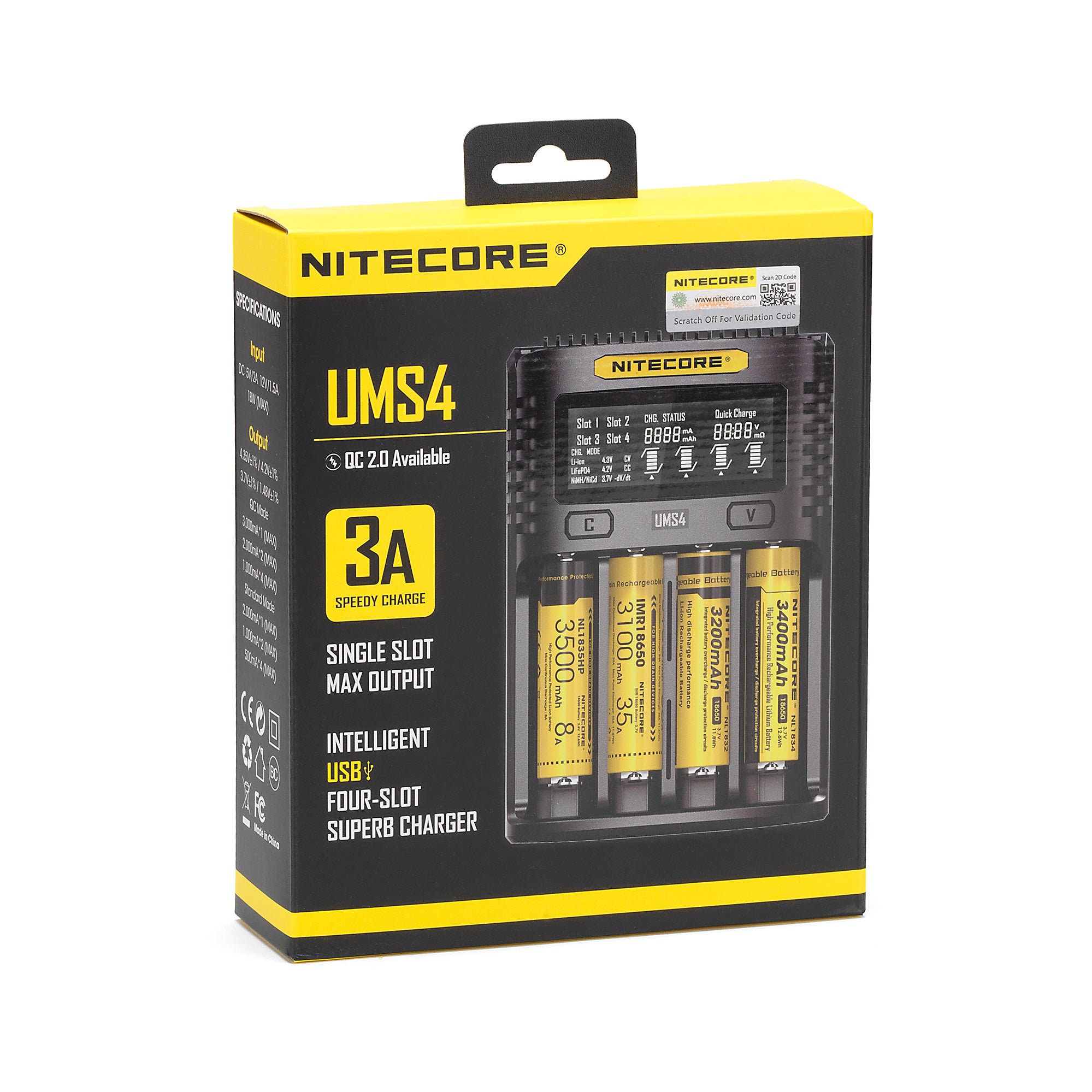 Nitecore UMS4 USB Four-Slot USB Fast Charger, for 18650, 21700 Batteries